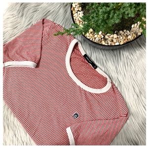 Red and White Striped Obey Short Sleeve Size Large